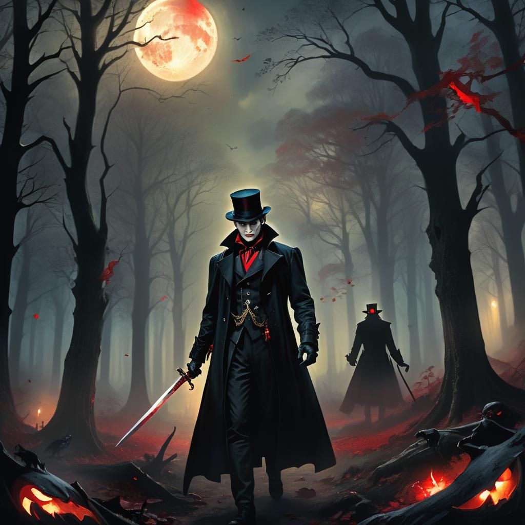 Gothic Vampire with Sword in Eerie Moonlight