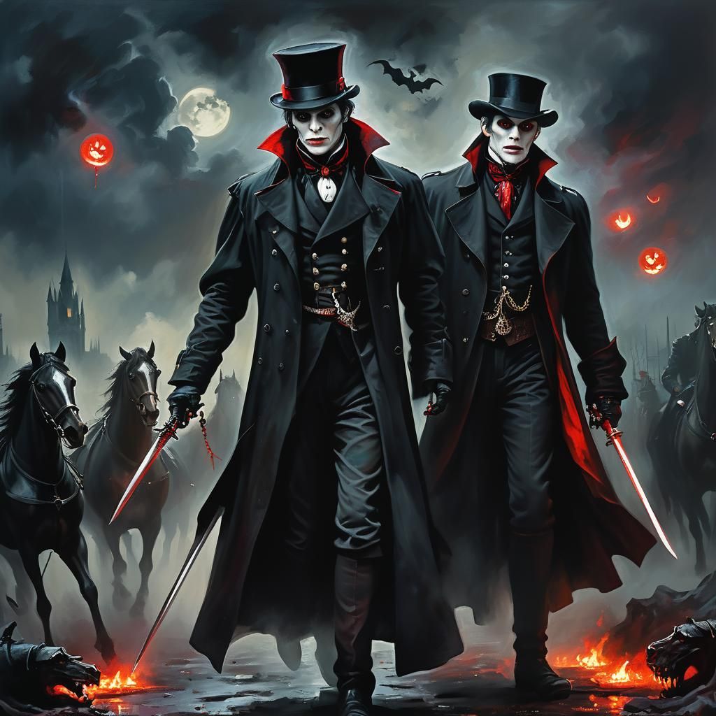 Gothic Vampire Confrontation in Oil Painting Style