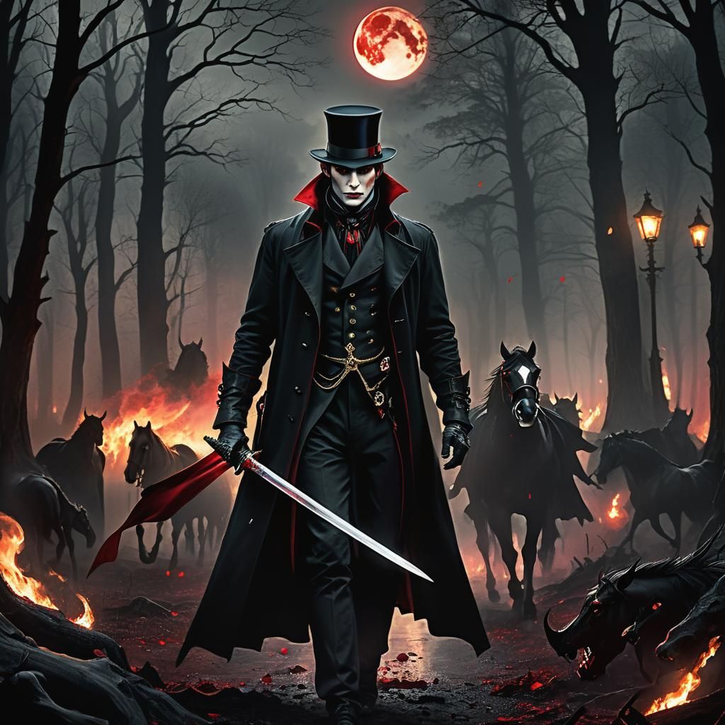 Vampire in Dark Forest: Gothic Fantasy Illustration