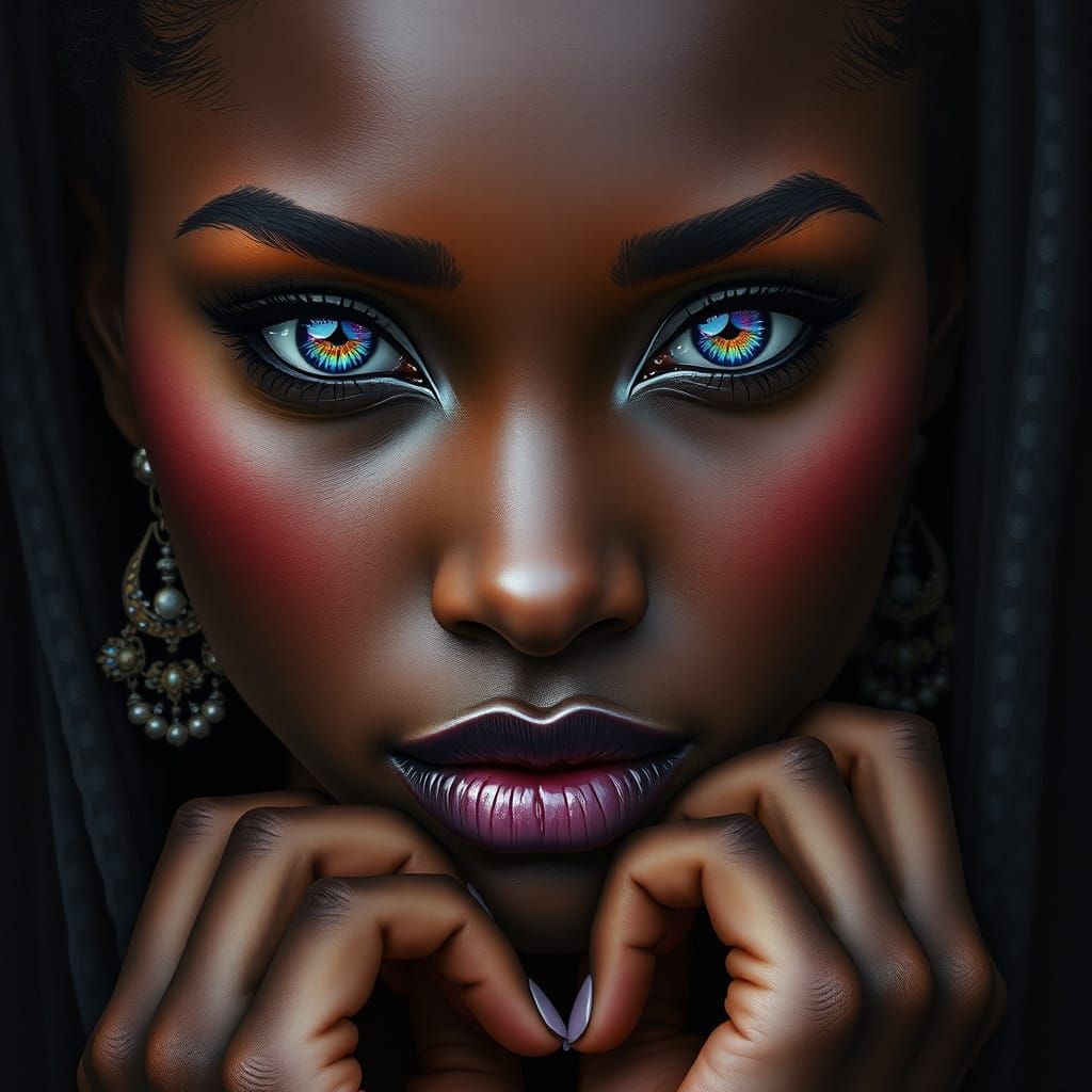 Regal Woman with Crystal Eyes in Dark, Intricately Detailed ...