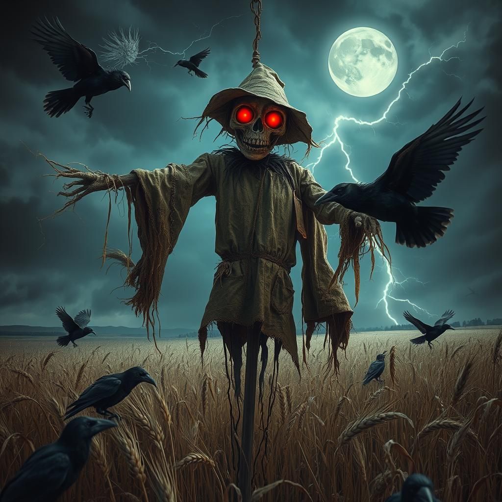 Ominous Scarecrow in Stormy Field