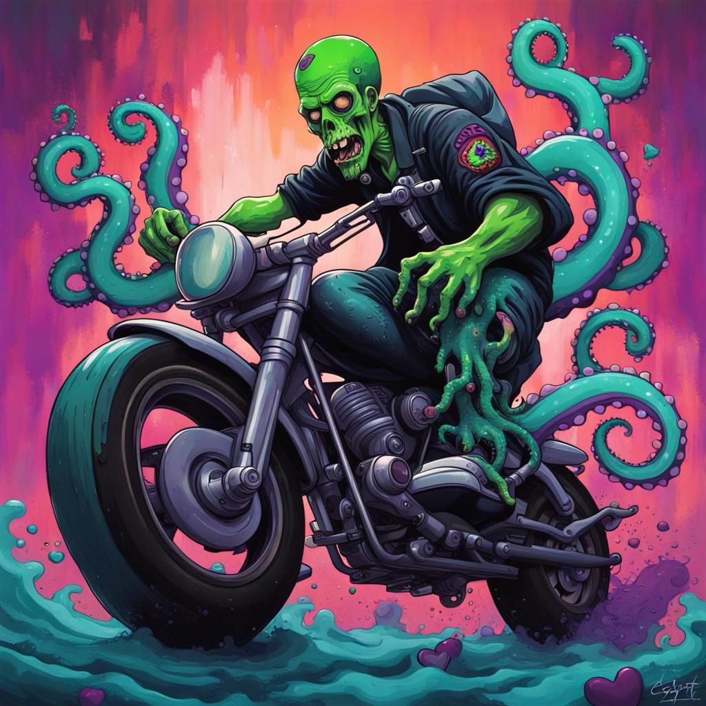 Zombie Rider with Octopus in Graffiti Art Style