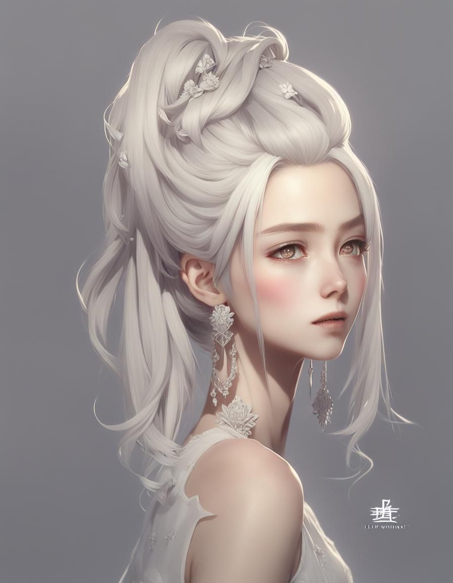 Elegant Monochrome Anime Art in 3D