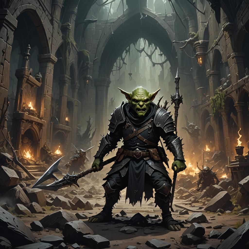 Gothic Goblin Spearman in Dark Fantasy Concept Art