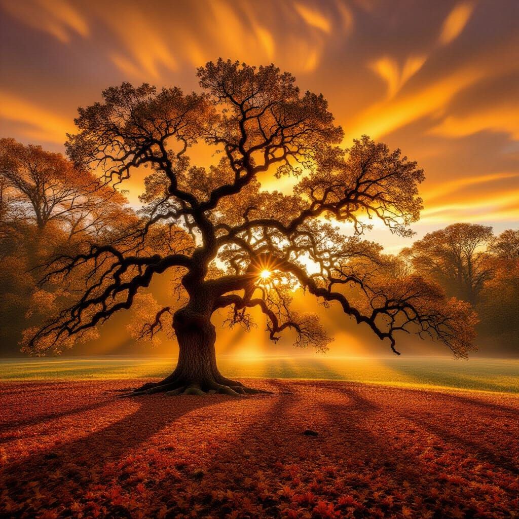 Ancient Oak Tree in Golden Light