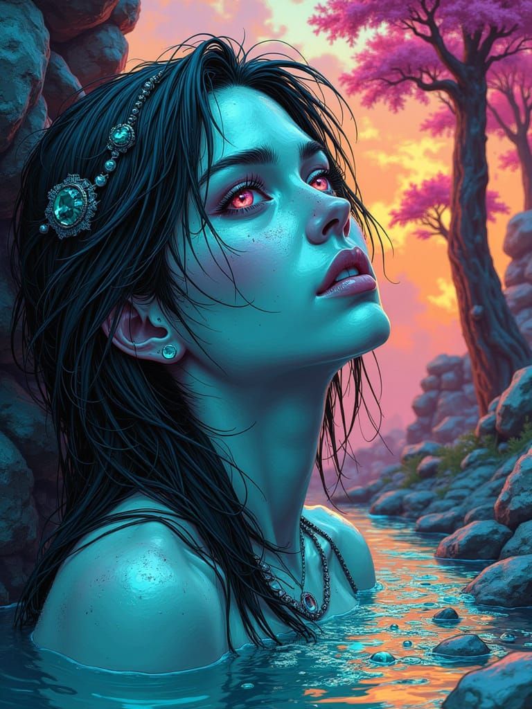 Metallic Abstract: Turquoise Pools and Fiery Forest