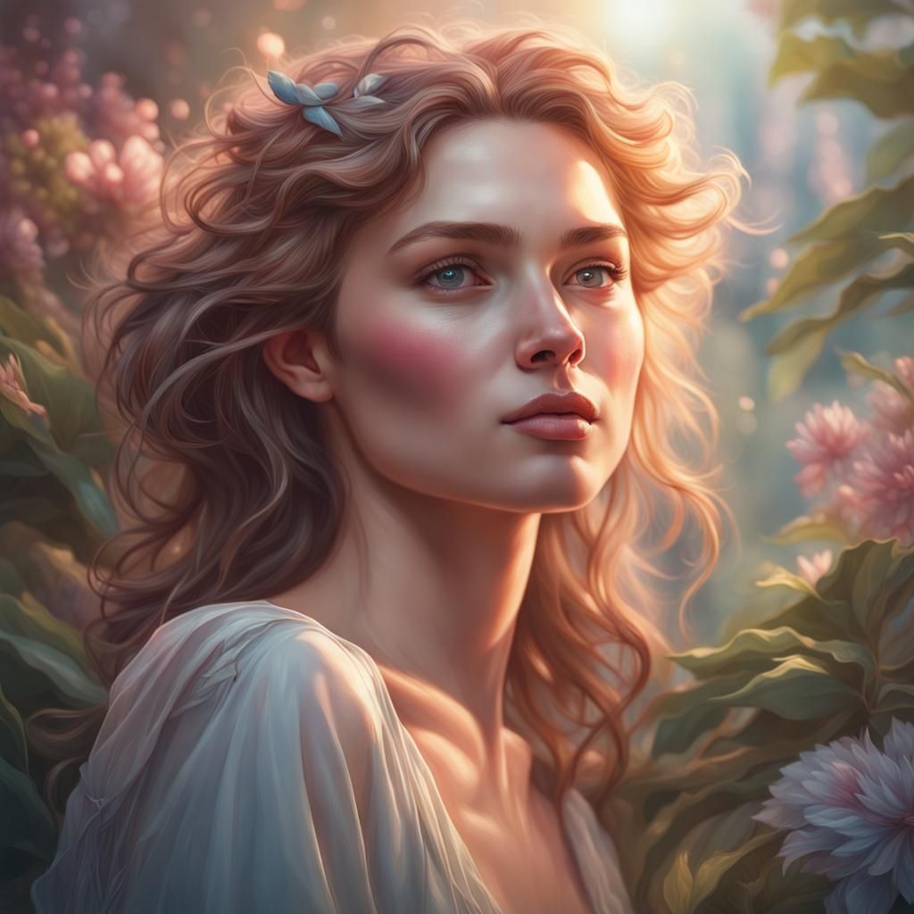 Dreamy Portrait in Natural Environment, Hyperdetailed Art
