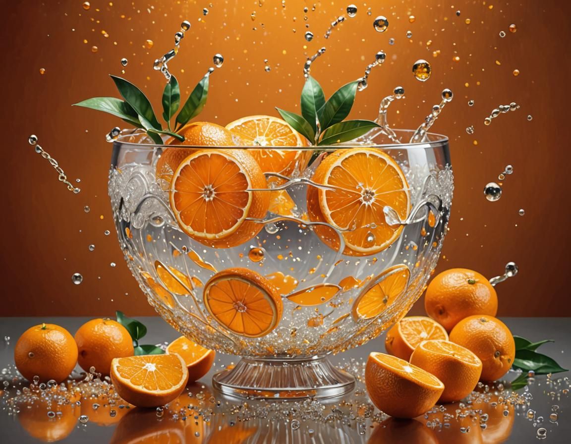 Glittering Oranges in Crystal Punch Bowl