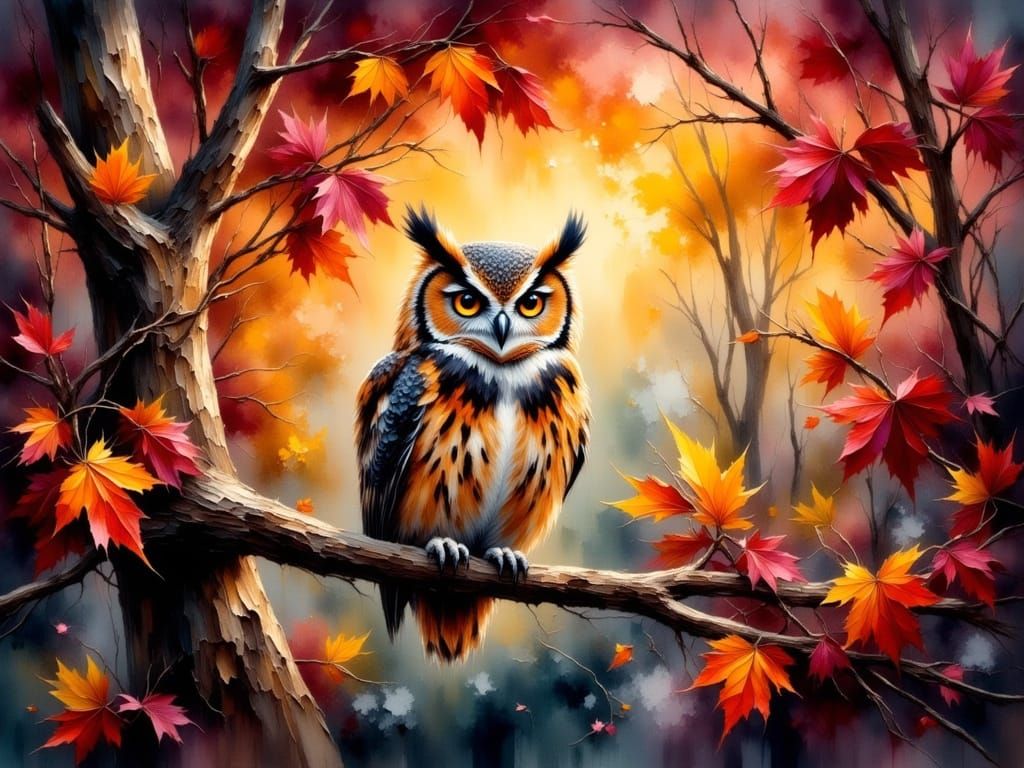 Autumn Owl Perched on a Branch