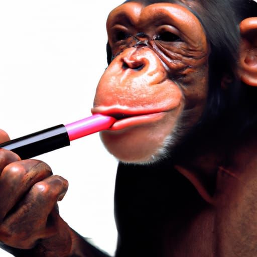 Chimpanzee Applying Lipstick: Professional Studio Portrait