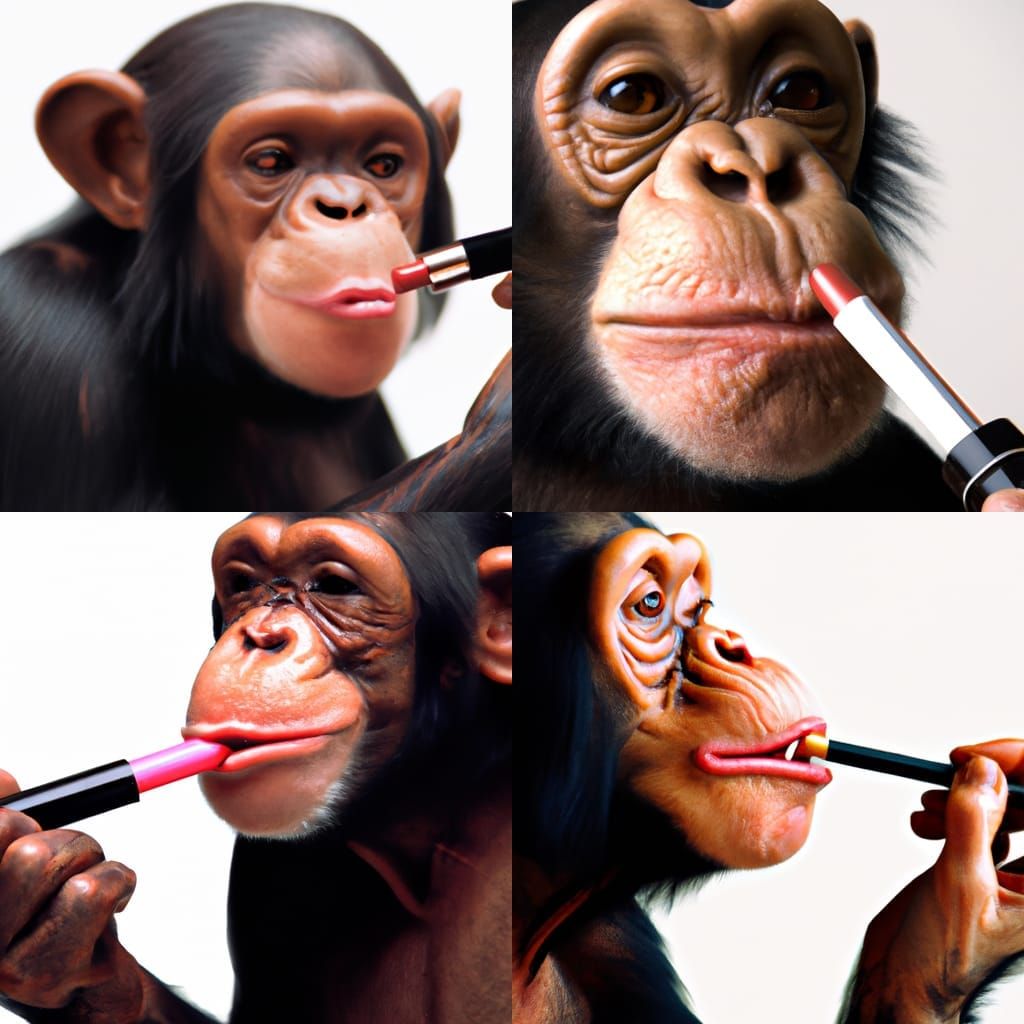 Chimpanzee Applying Lipstick: Professional Portrait Photogra...