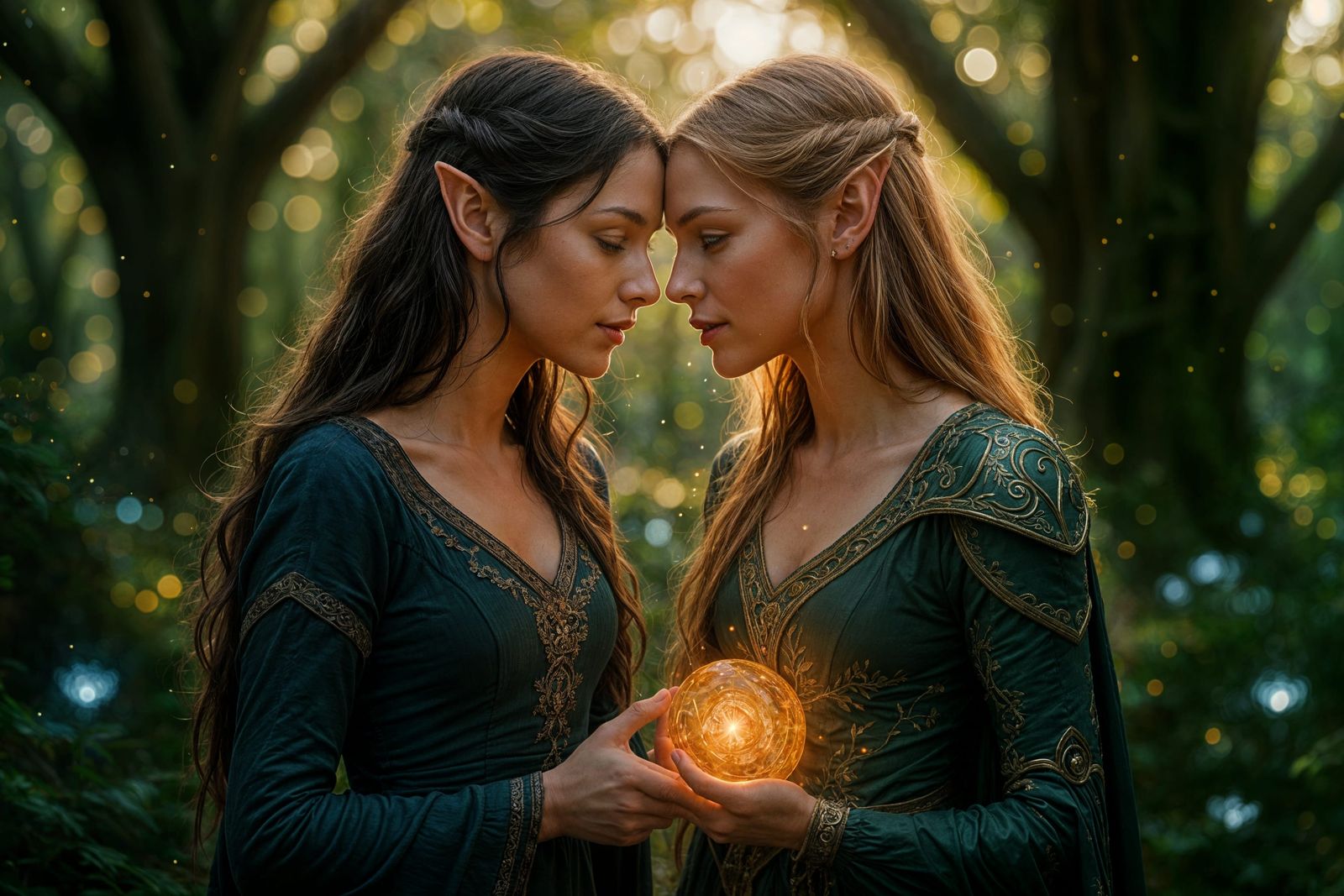 Elven Sorceresses in a Magical Grove: Hyperrealistic Photogr...