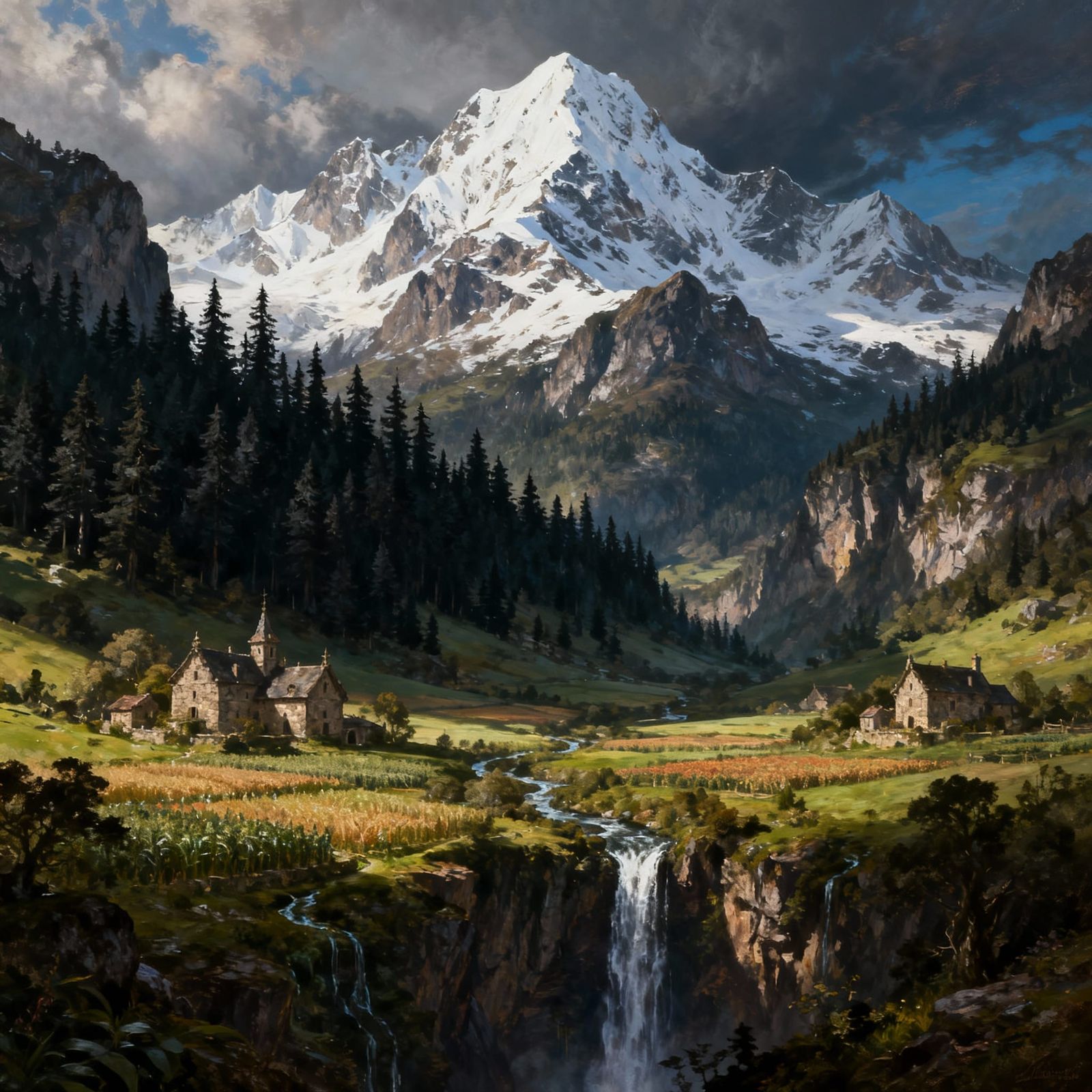 Epic Classical Mountain Landscape Painting