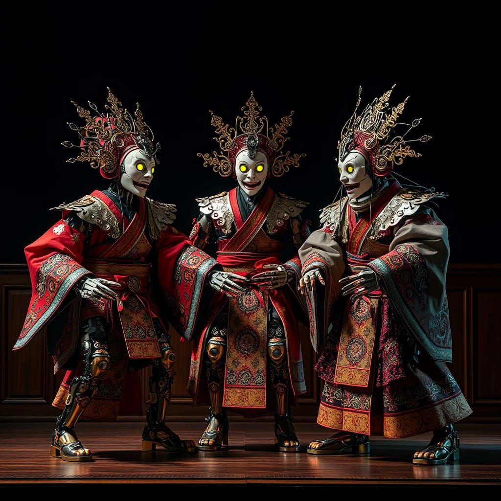 Robotic Kabuki Performers in Futuristic Style