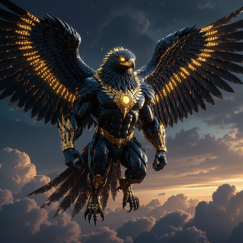 Eagle-Reptilian Overlord with Obsidian Scales and Quantum Fe...
