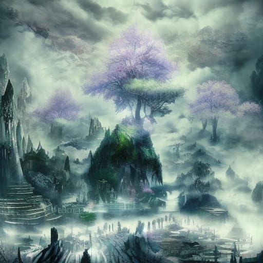 Angelic Figures in Moonlit Forest Digital Painting