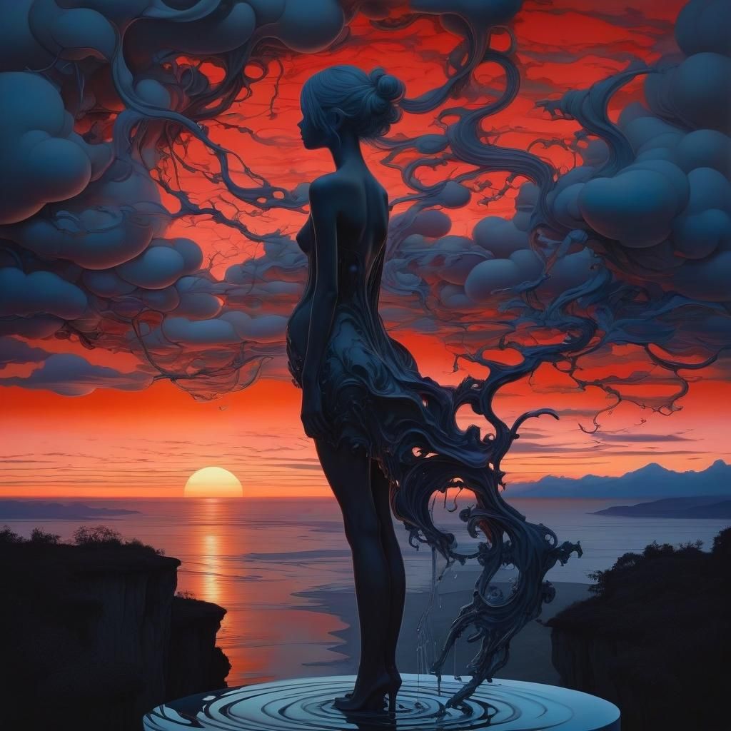 Ethereal Silhouette at Dark Surreal Sunset