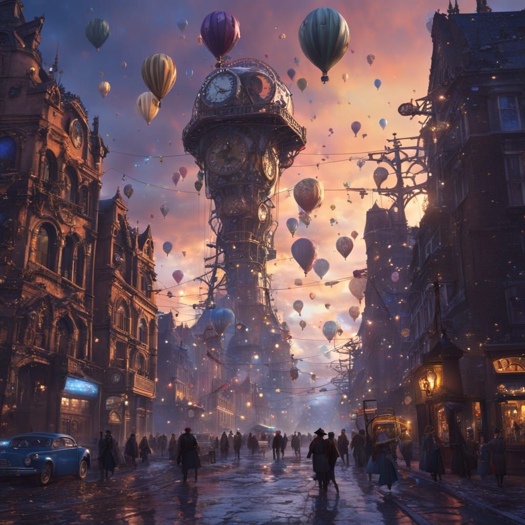 Majestic Steampunk Metropolis at Dusk
