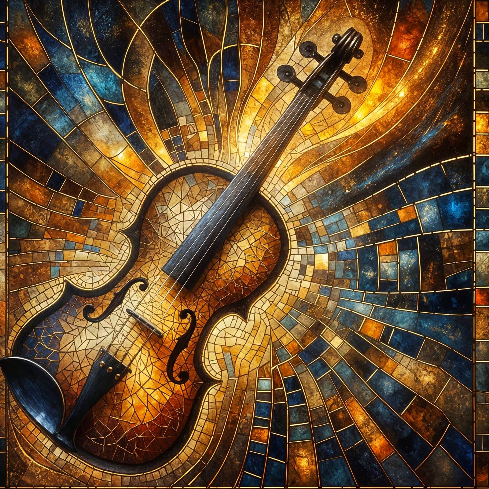 Ancient Lacquerware-Inspired Violin in Dreamlike Ambiance