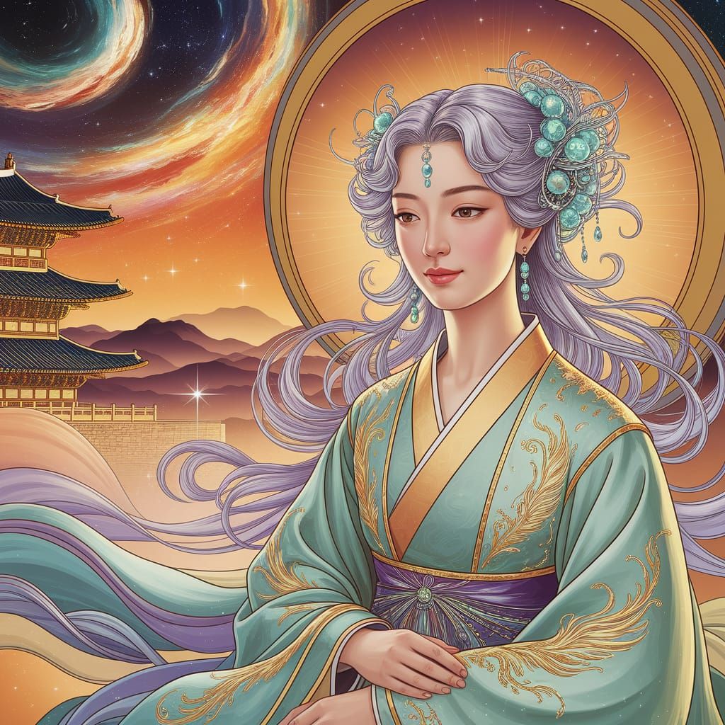 Celestial Woman in Art Nouveau Style