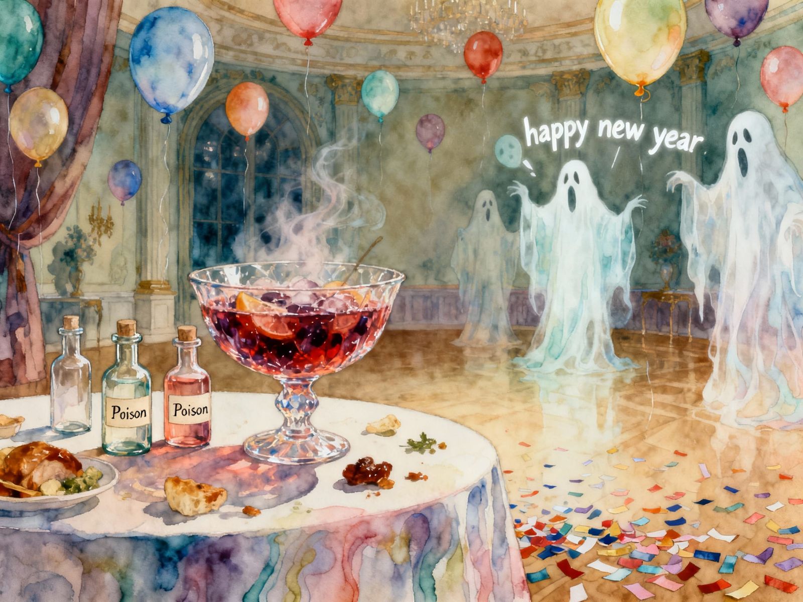Ethereal New Year's Eve Party with Ghosts and Poison Bottles