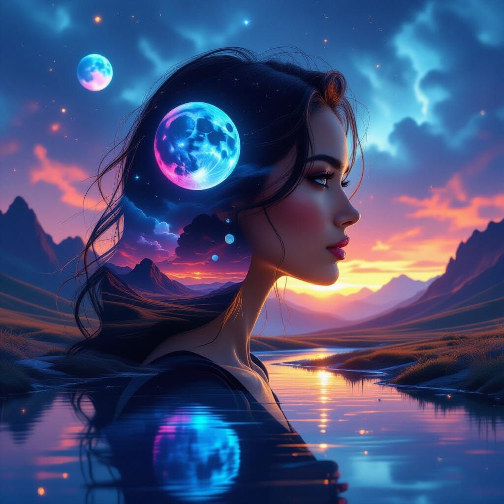 Woman's Silhouette Holds Alien Planet Landscape