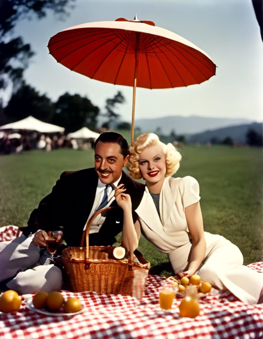 Jean Harlow and William Powell Picnic, Autochrome Style