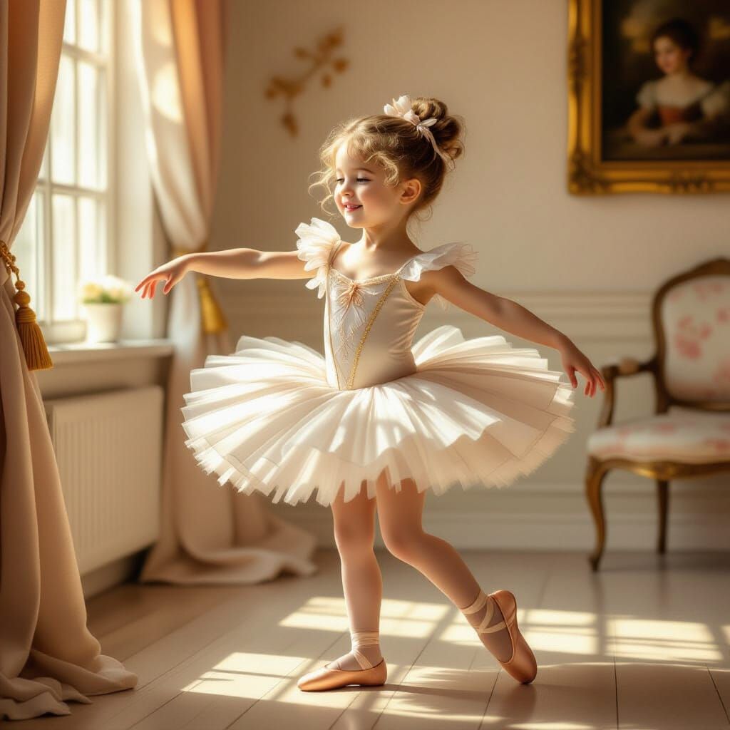 Joyful Girl Dancing in Soft Light, Realistic Ballet Scene