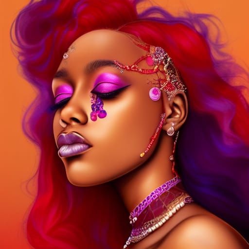 Dark Skinned Princess with Elaborate Flowing Hair