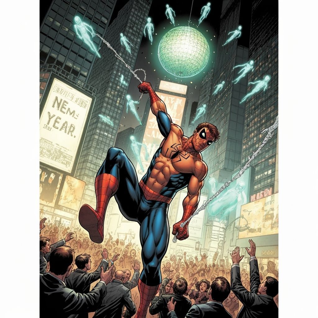 Muscular Spider-Man Swings Over Times Square