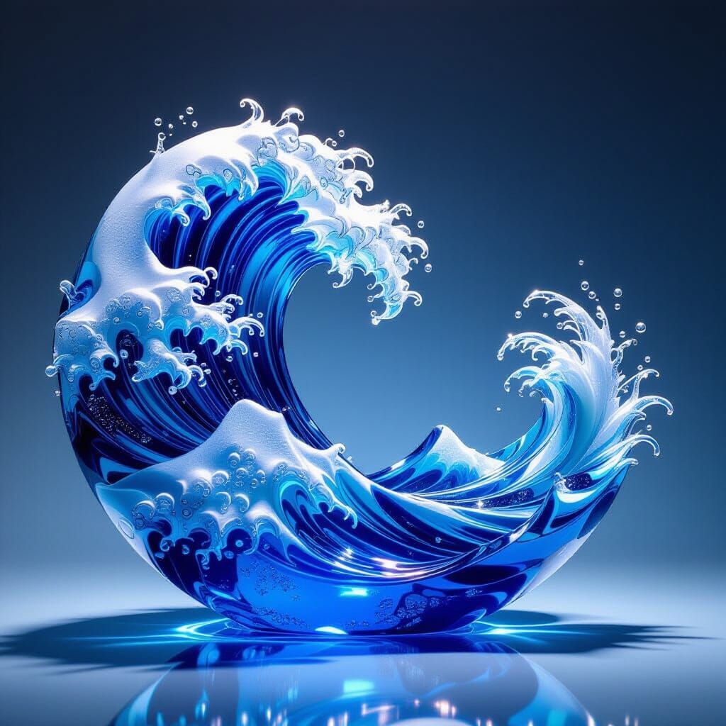 Ocean Glass Sculpture in Shades of Blue