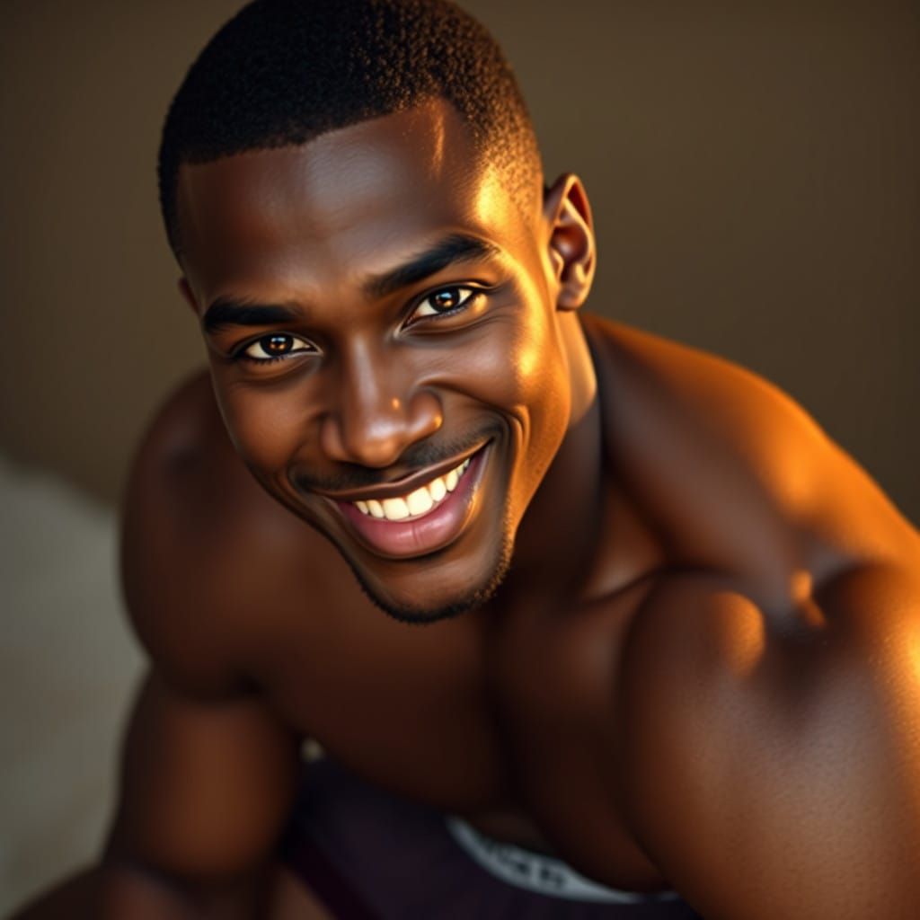 Confident Dark-Skinned Man Exudes Charm in Photorealistic Po...