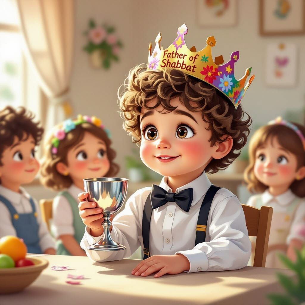 Emotional Illustration of Boy as Father of Shabbat
