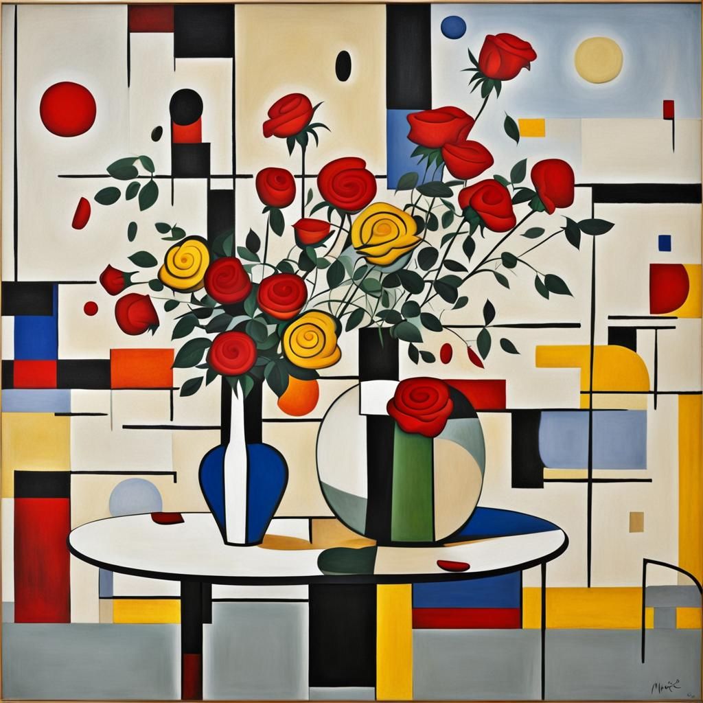 Rose Arrangement with Abstract Painted Wall