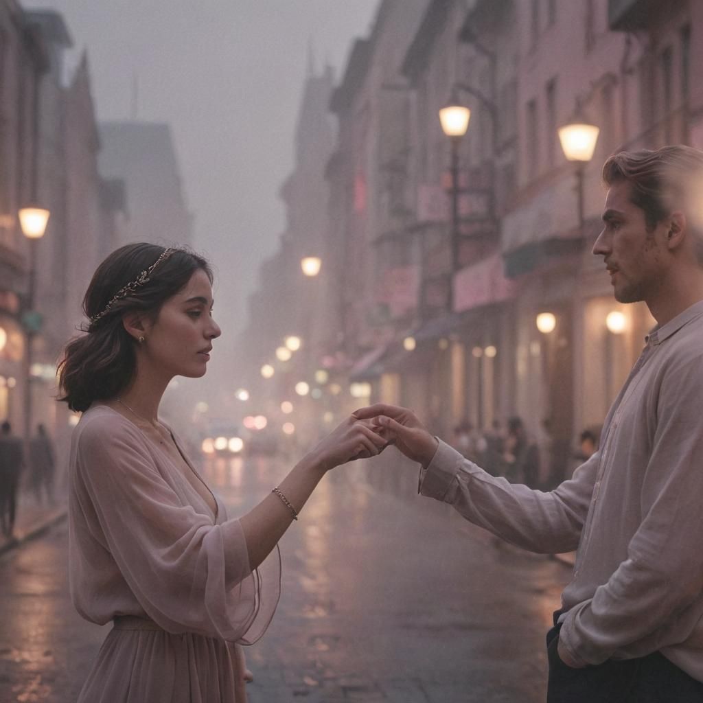 Romantic Uptown Encounter in Dreamy Soft Focus