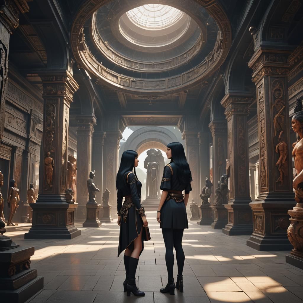 Girl Visits Nibiru Museum: Detailed Matte Painting