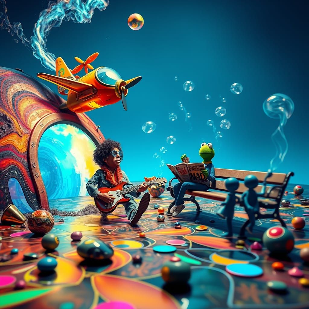 Jimi Hendrix Falls into Vibrant, Surreal Realm