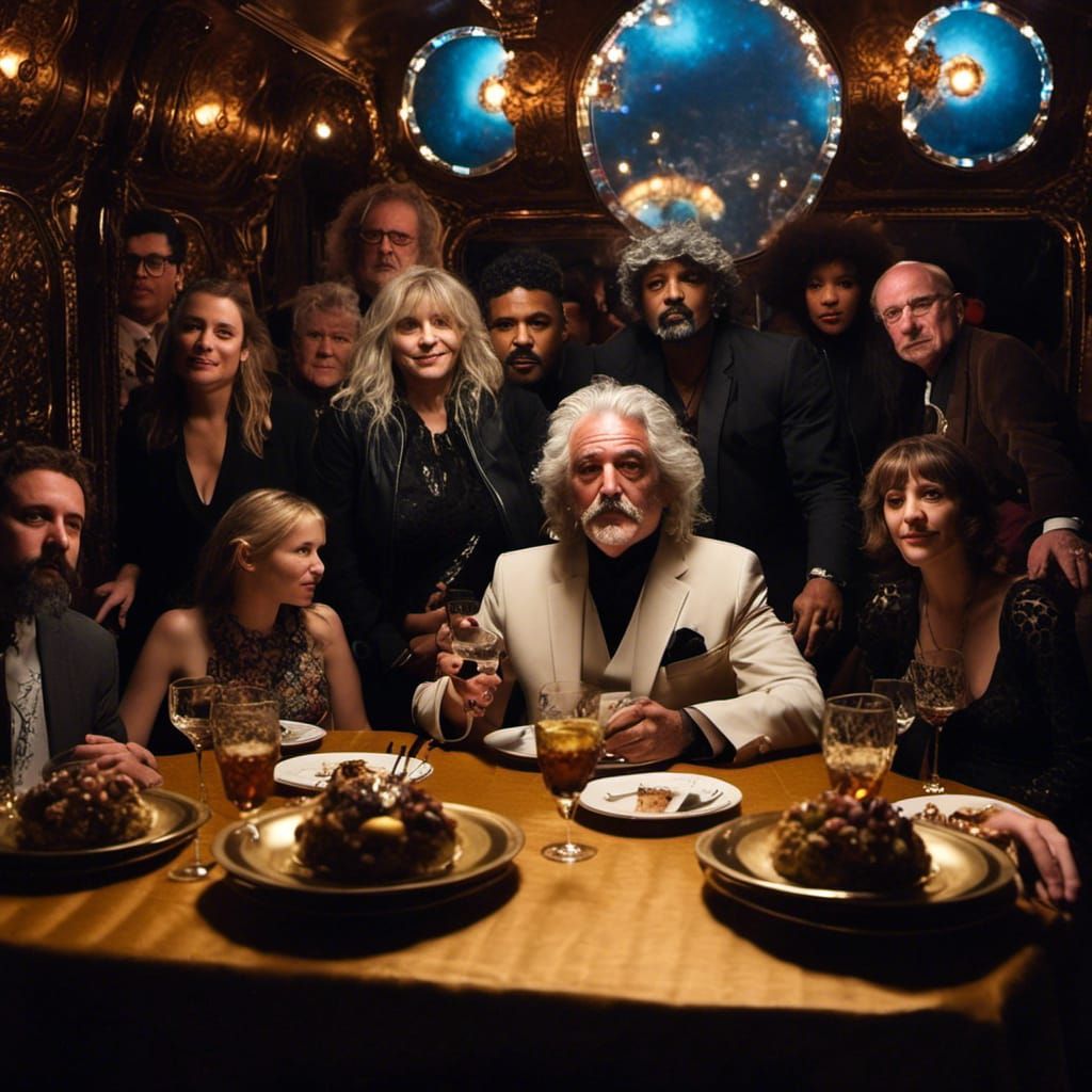 Surreal Alien Restaurant Celebration in Magical Realism