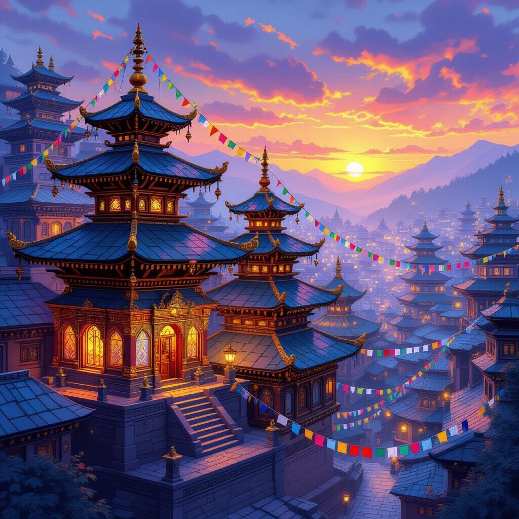 Fantastical Gemstone Houses in Katmandu at Sunset