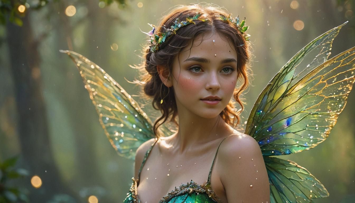 Ethereal Fairy with Iridescent Wings in Oil Painting Style