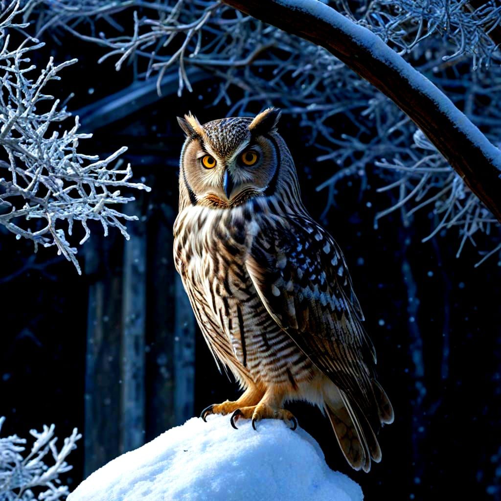 Icy Owl Watches Over Winter Graveyard