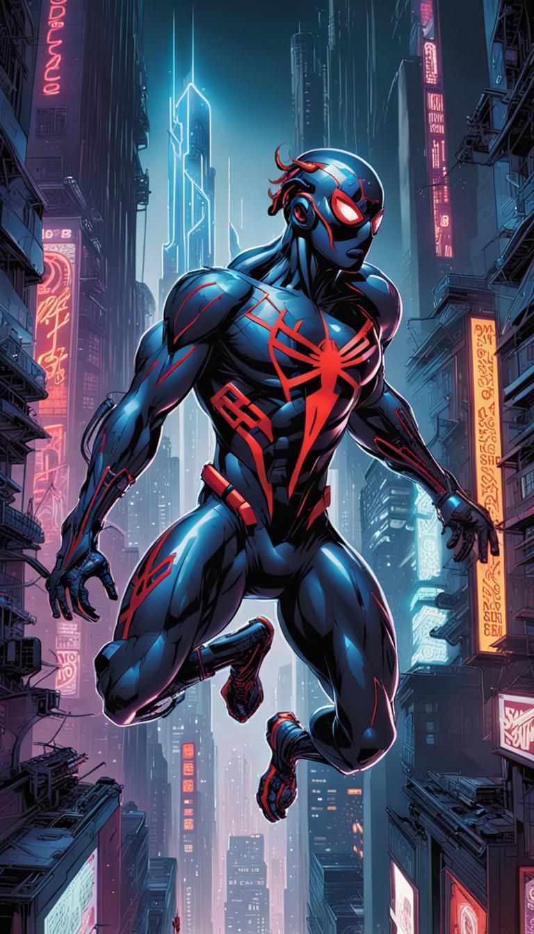 Spider-Man 2099 Falls Through Cyberpunk City