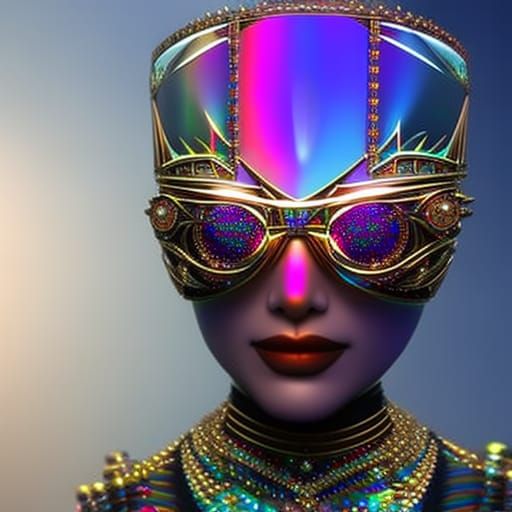Art Deco Cyberpunk Portrait with Ornate Eyeglasses
