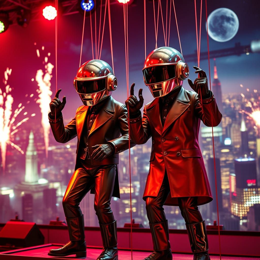 Marionette Daft Punk Performs on a Retro-Futuristic Stage