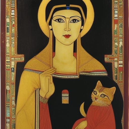 Vampire Woman with Cats in Ancient Tomb Style