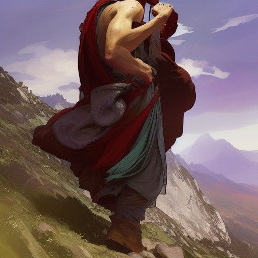 Fantasy Monk on Windswept Mountain, Dynamic Lighting