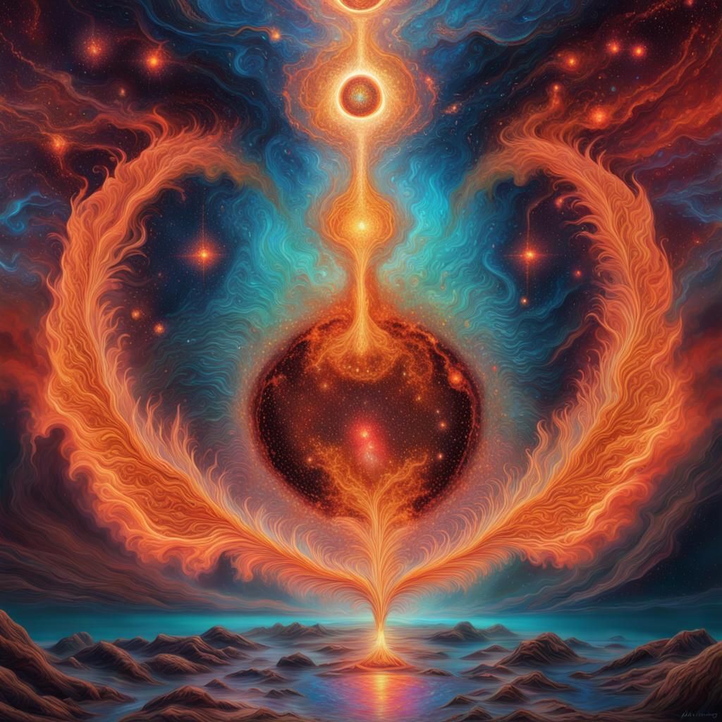 Cosmic Elements: Holographic Astral Illustration