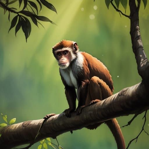 Vivid Monkey Wildlife Painting with Water Splash