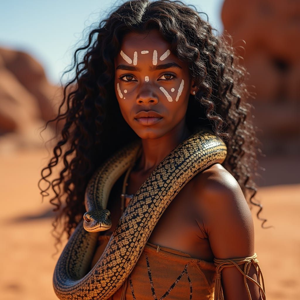 Aboriginal Woman with Snake in Dreamtime Ritual
