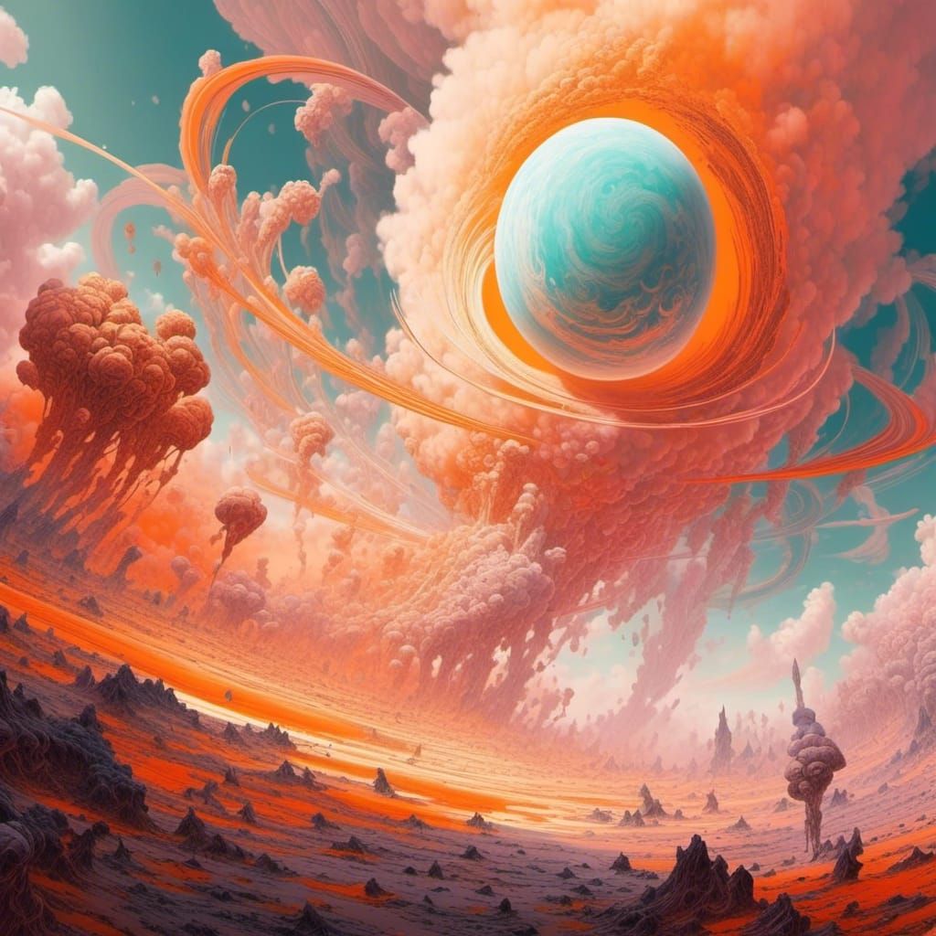 Fiery Gas Giant Planet with Smoke and Clouds